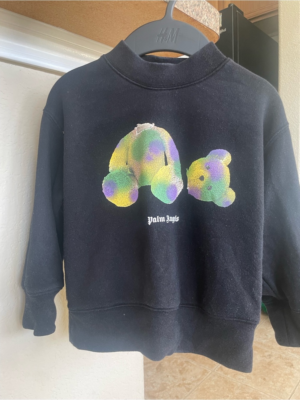 Palm Angels Kids Black Sweatshirt with Multicolor  Teddy